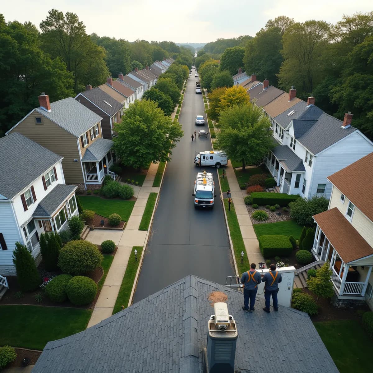 Residential rooftops of cape cod and colonial homes in Bergenfield NJ, Bergen County