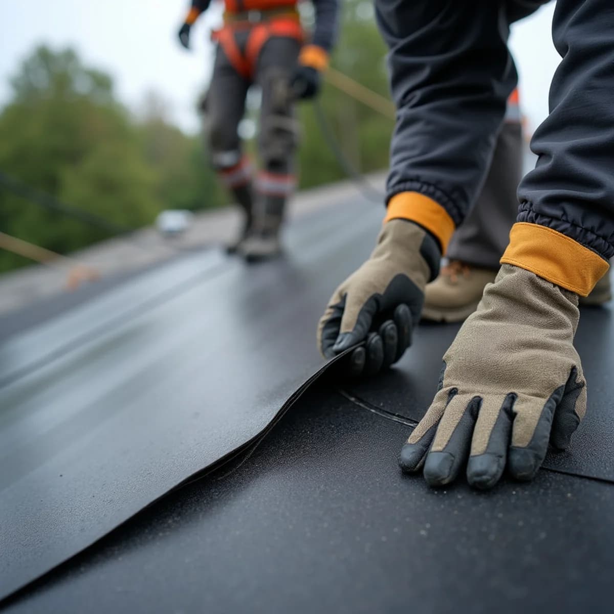 Seam separation: Flat & Low-Slope Roofing warning sign on a New Jersey home