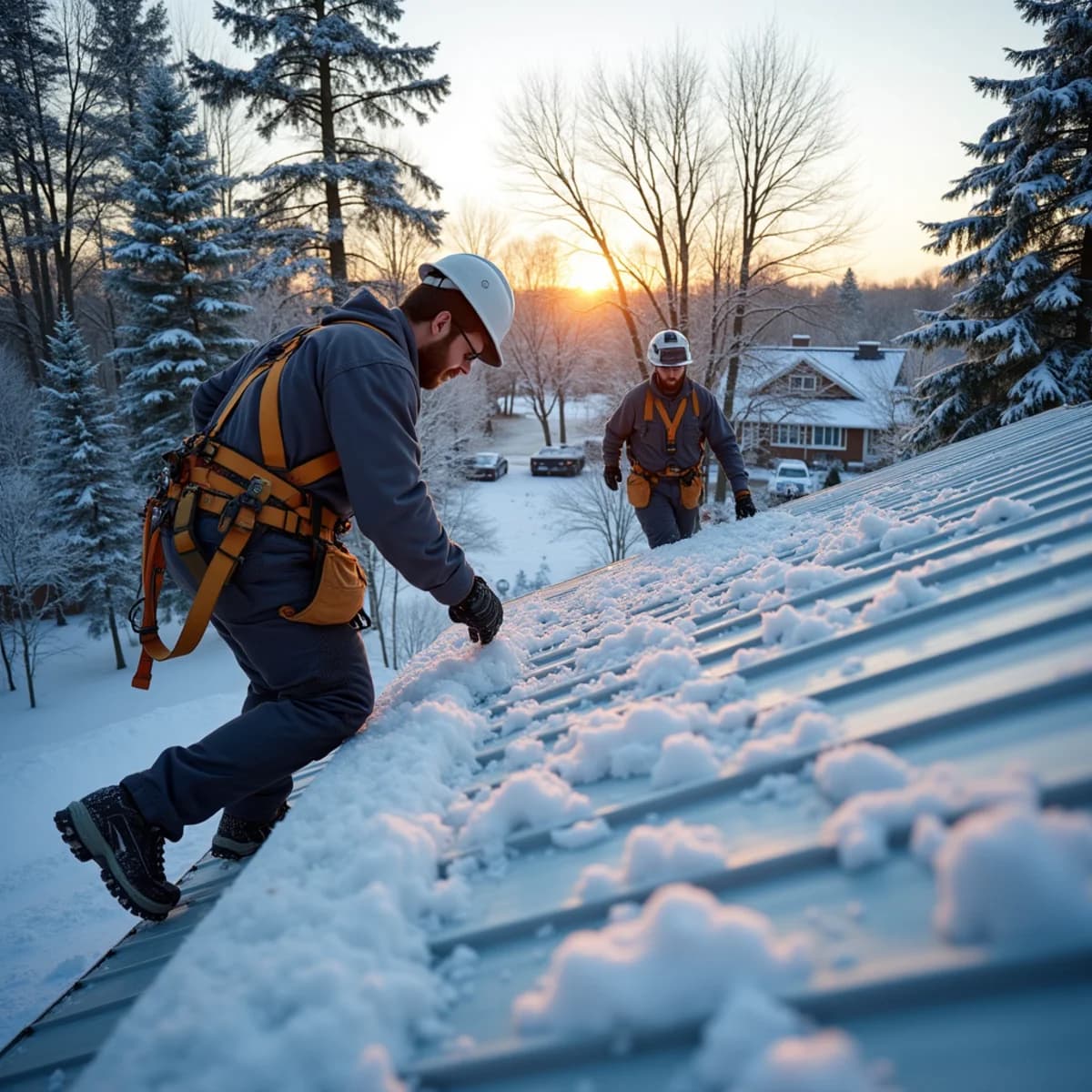 Your roof takes heavy snow: Metal Roofing warning sign on a New Jersey home
