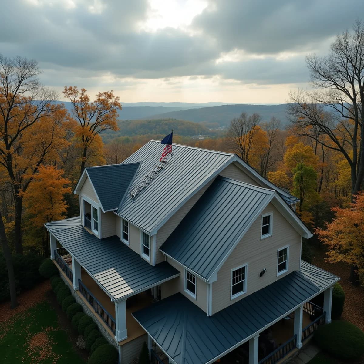 High wind exposure: Metal Roofing warning sign on a New Jersey home