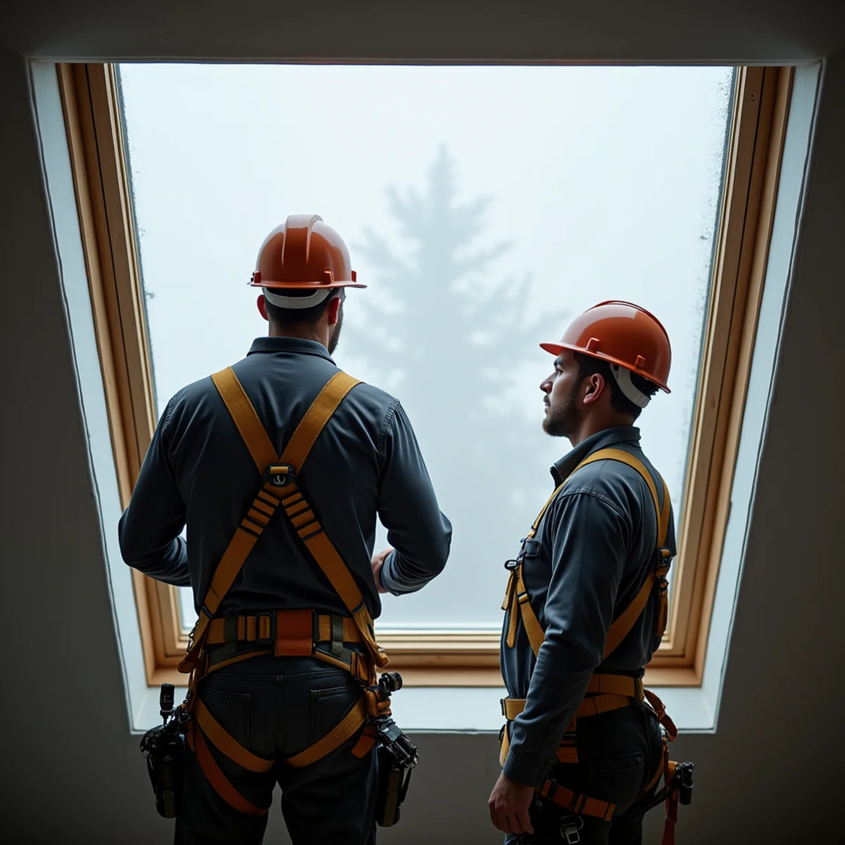 Fogging between glass panes: Skylight Installation warning sign on a New Jersey home