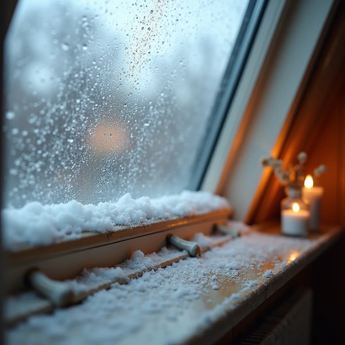 Condensation dripping in winter: Skylight Installation warning sign on a New Jersey home