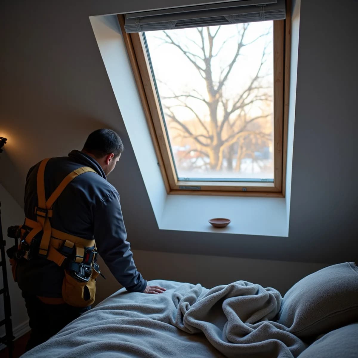 Drafts and heat loss: Skylight Installation warning sign on a New Jersey home