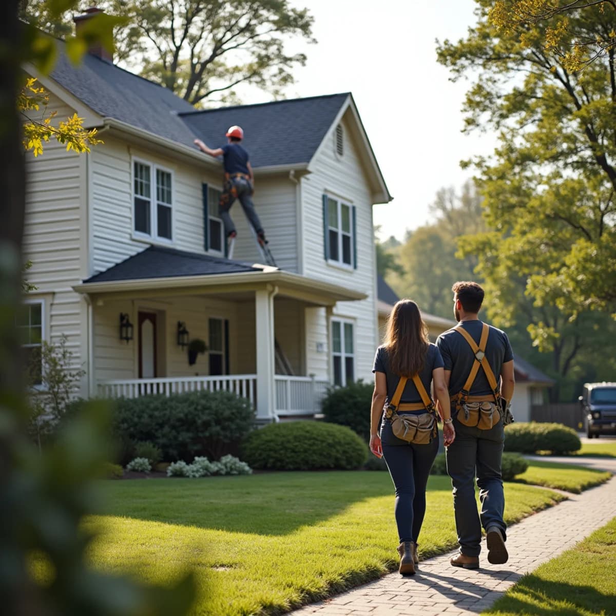 Before buying a home: Roof Inspection warning sign on a New Jersey home