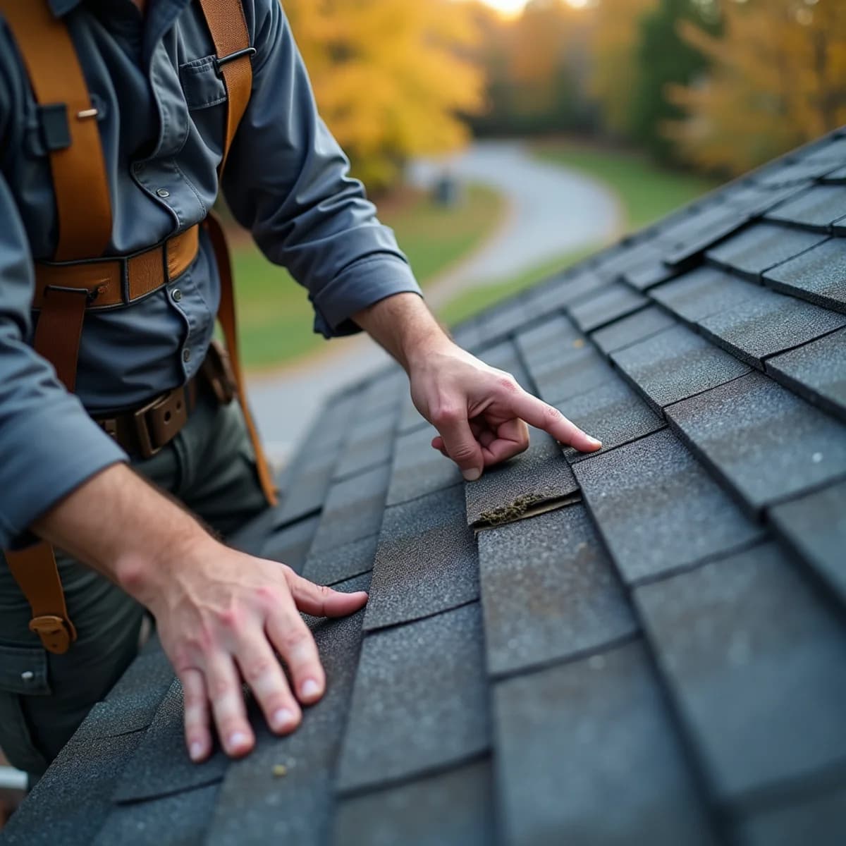 A roof 15+ years old with no recent check: Roof Inspection warning sign on a New Jersey home