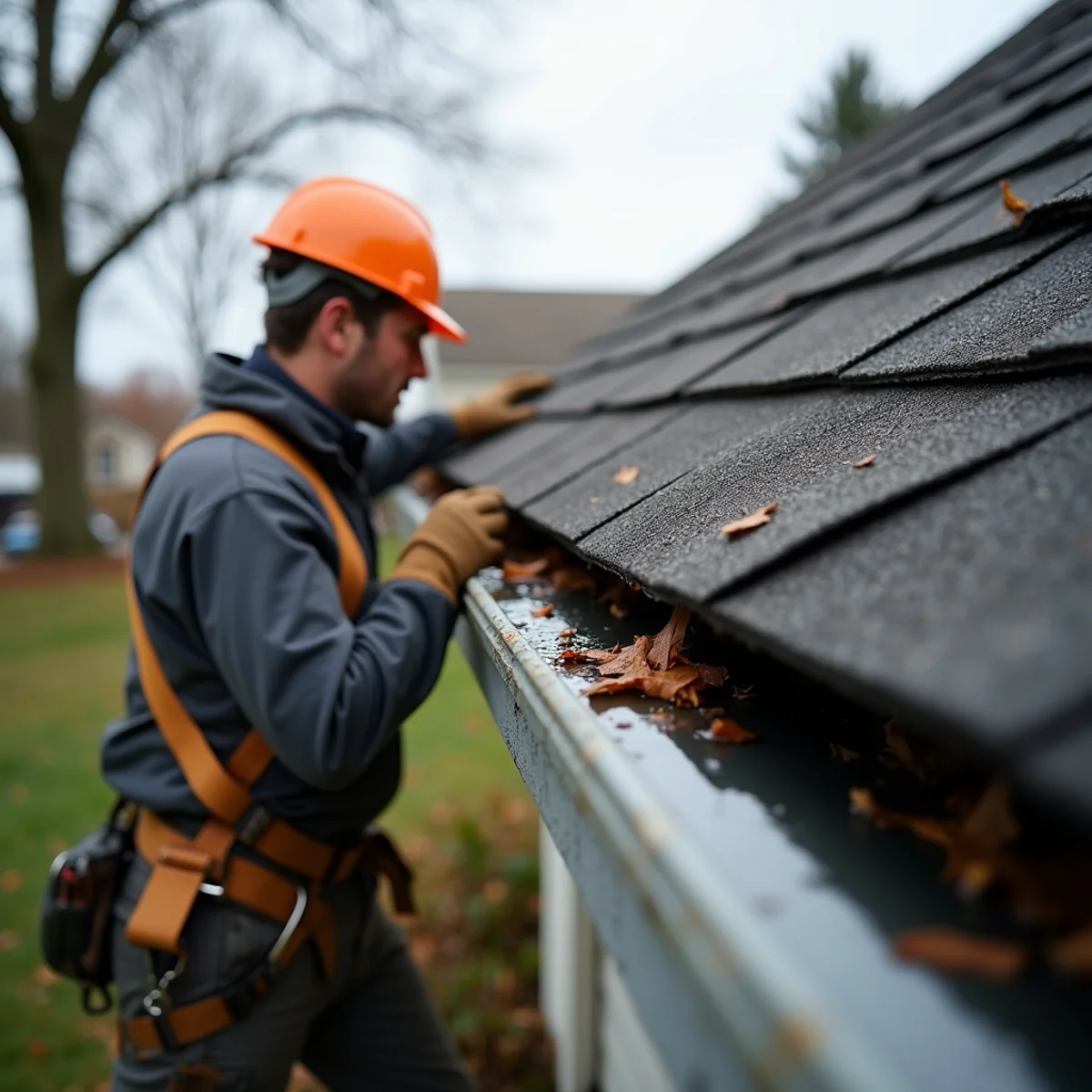 Clogged gutters backing water under the eaves: Roof Maintenance warning sign on a New Jersey home