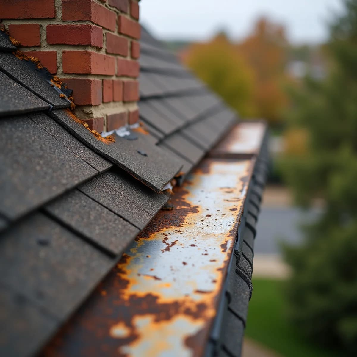 Cracked or rusted flashing: Roof Repair warning sign on a New Jersey home