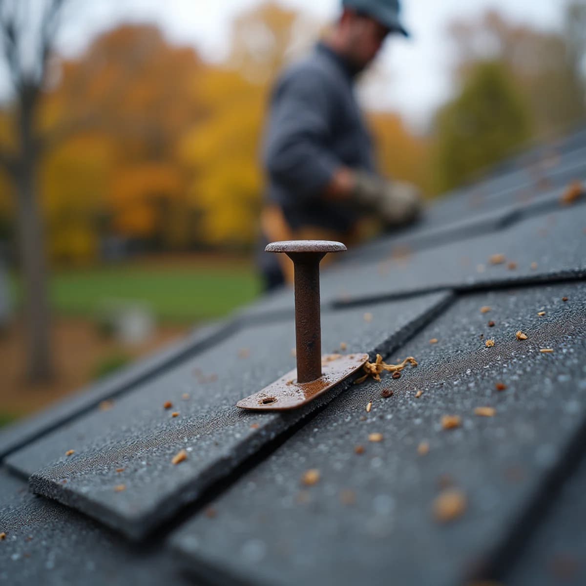 Nail pops and exposed fasteners: Roof Repair warning sign on a New Jersey home
